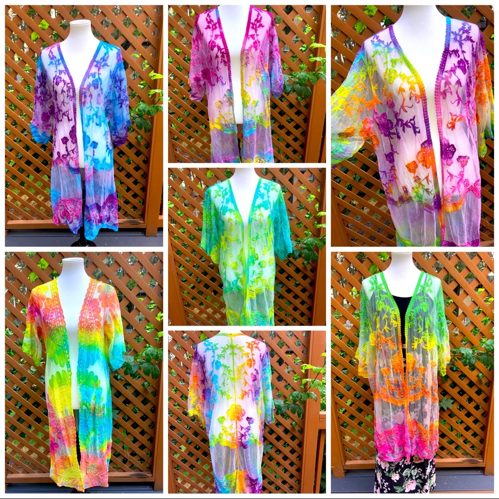 Rainbow tie dye kimonos